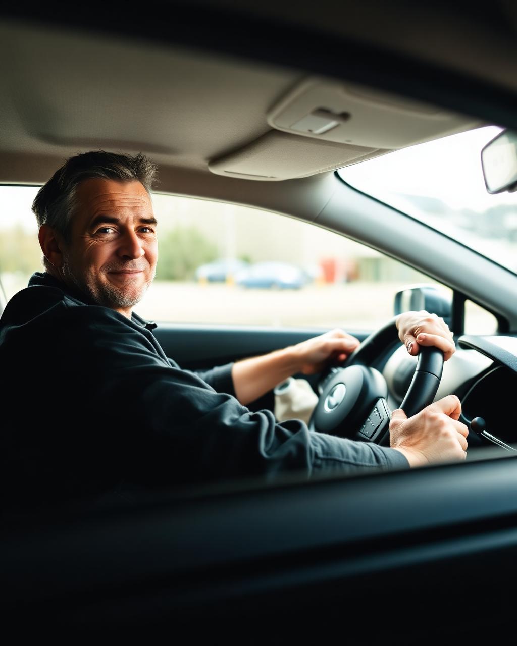 Driving instructor beside a learner driver holding the wheel