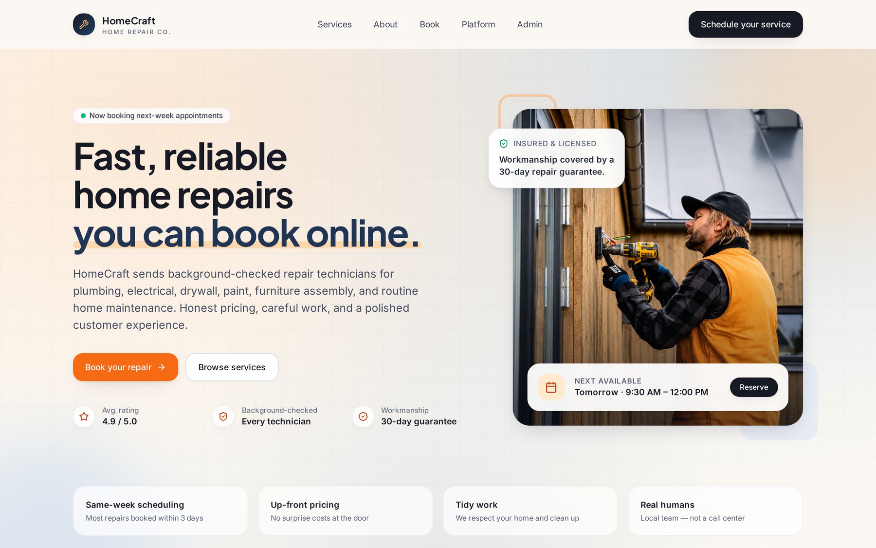Buildmy.business public website homepage with services and a book-now call to action